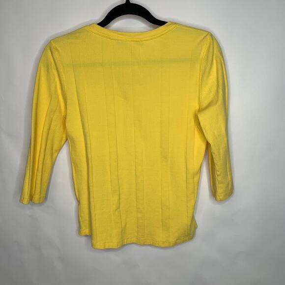 Tommy Hilfiger Yellow Ribbed T Shirt Sz Large 1/2  Sleeve - Picture 6 of 8